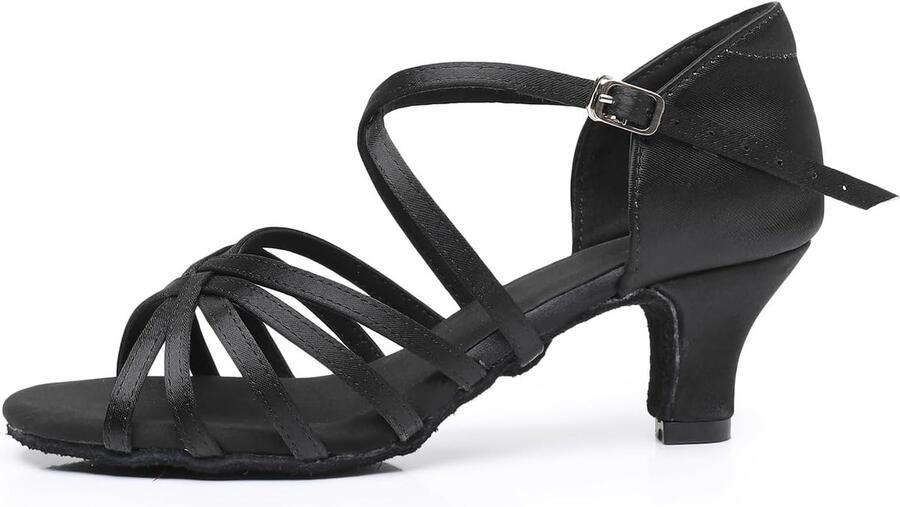 Dansschoenen Latin-Amerikaans Satin Zwart Hak