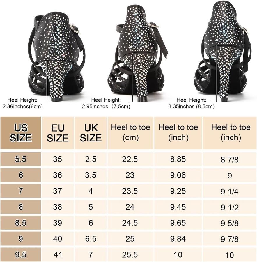 Dansschoenen voor dames met strass-steentjes Latijns-Amerikaanse Salsa dansschoenen oefeningen party dansschoenen ademend voor balzaal Zwart 8 hak