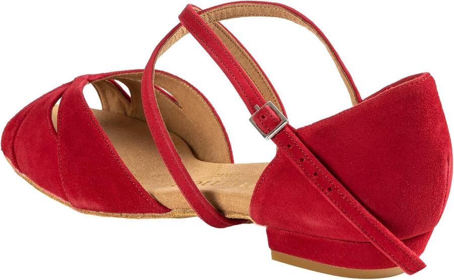 Dansschoenen Lola 028 Nubuck Rood normale breedte Bloc Heel Made in Portugal