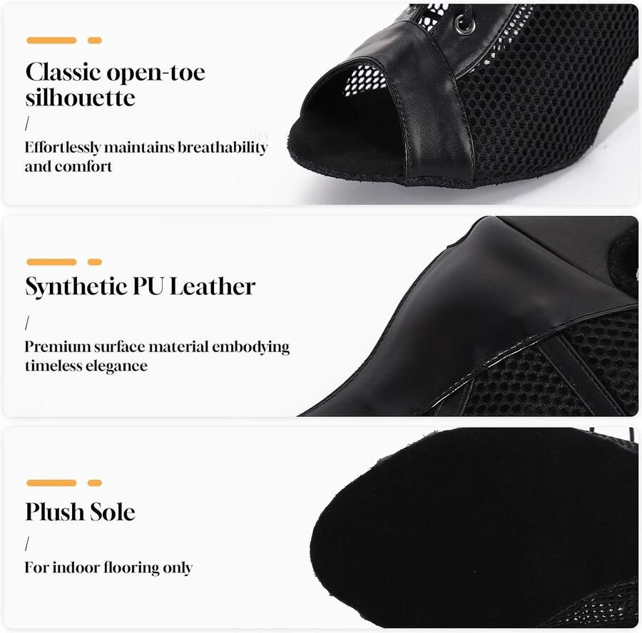 Dansschoenen mesh met naaldhak voor salsa tango bachata party praktijk