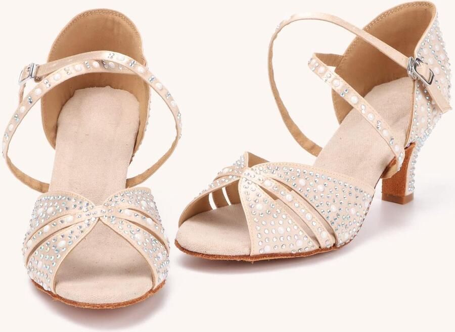 Dansschoenen Open Teen Salsa Bachata Dansschoenen Glitter Strass Salsa Latin Dansende Hakken