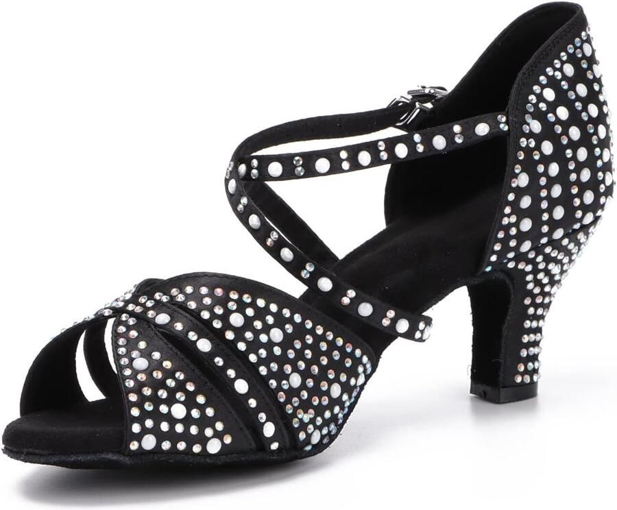 Dansschoenen Open Teen Salsa Bachata Dansschoenen Glitter Strass Salsa Latin Dansende Hakken