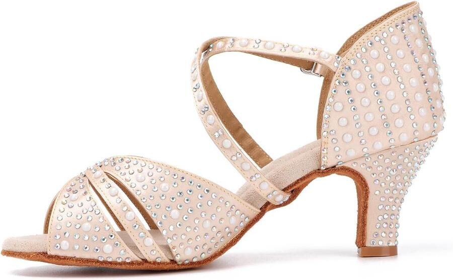 Dansschoenen Open Teen Salsa Bachata Dansschoenen Glitter Strass Salsa Latin Dansende Hakken