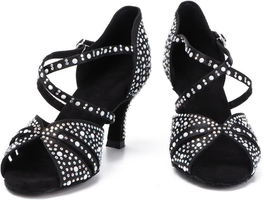 Dansschoenen Open Teen Salsa Bachata Dansschoenen Glitter Strass Salsa Latin Dansende Hakken