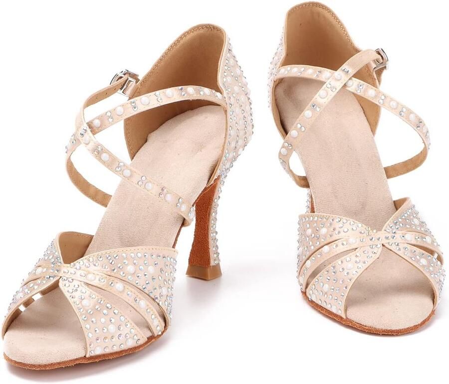 Dansschoenen Open Teen Salsa Bachata Dansschoenen Glitter Strass Salsa Latin Dansende Hakken