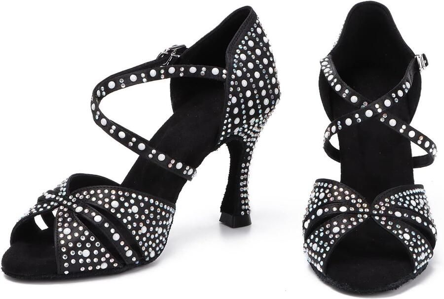 Dansschoenen Open Teen Salsa Bachata Dansschoenen Glitter Strass Salsa Latin Dansende Hakken