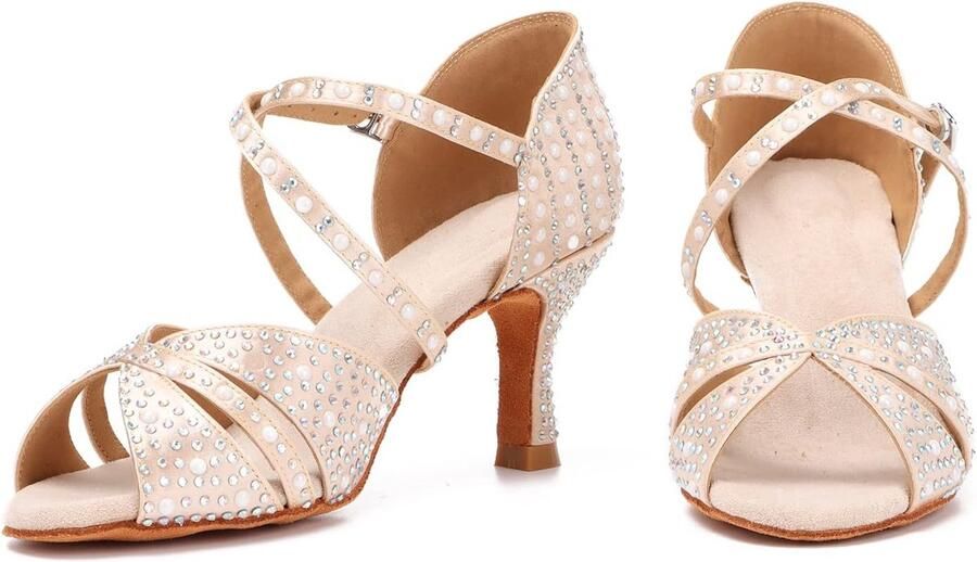Dansschoenen Open Teen Salsa Bachata Dansschoenen Glitter Strass Salsa Latin Dansende Hakken