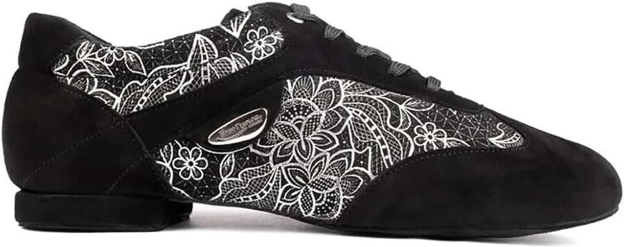Dansschoenen PD09 voor dames nubuck leer zwart wit micro-hak normale breedte Made in Portugal