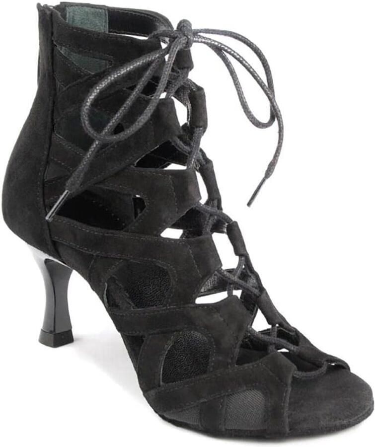 Dansschoenen PD804B voor dames leer zwart wit flare small normale breedte Made in Portugal
