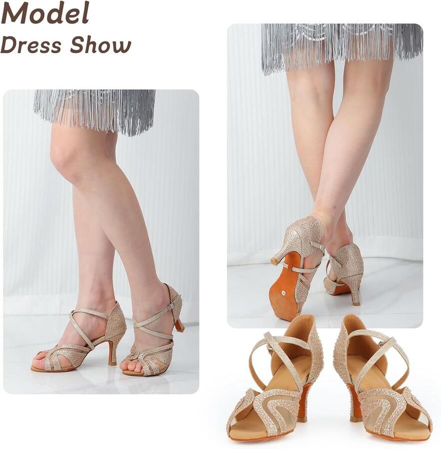 Dansschoenen Peep Toe Cross Strap Social Salsa Tango Dansschoenen Sandalen voor Bruiloftsfeest