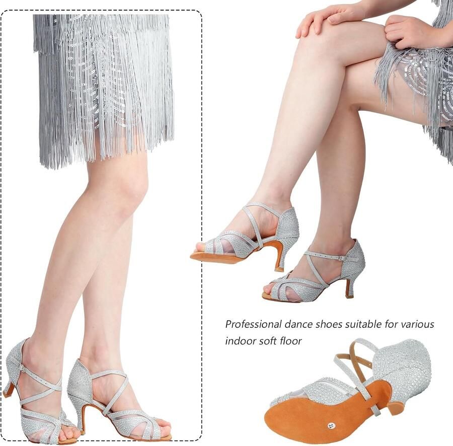 Dansschoenen Peep Toe Cross Strap Social Salsa Tango Dansschoenen Sandalen voor Bruiloftsfeest