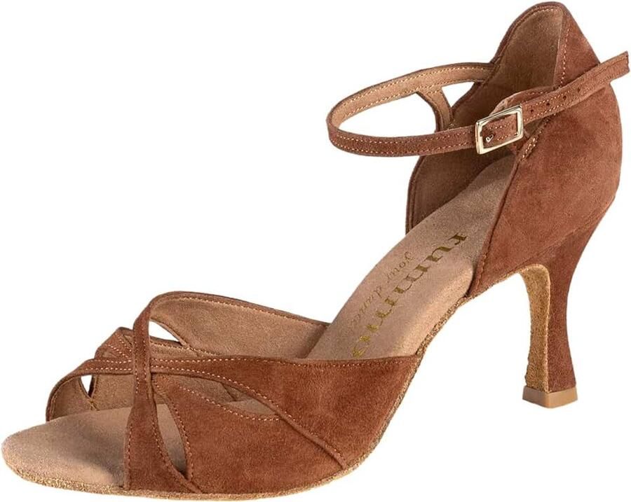 Dansschoenen R385 026 Nubuck Bruin normale breedte 60R Flare Heel Made in Portugal