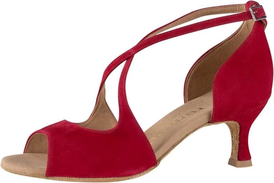 Dansschoenen R545 028 Nubuck Rood normale breedte 50R Flare Heel Made in Portugal