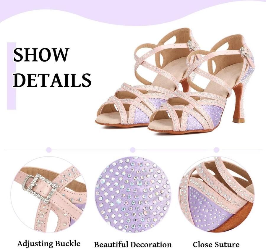 Dansschoenen Sala Latin Salsa Dans hakken Schoenen Peep Toe Cross Strap Schoenen Dames
