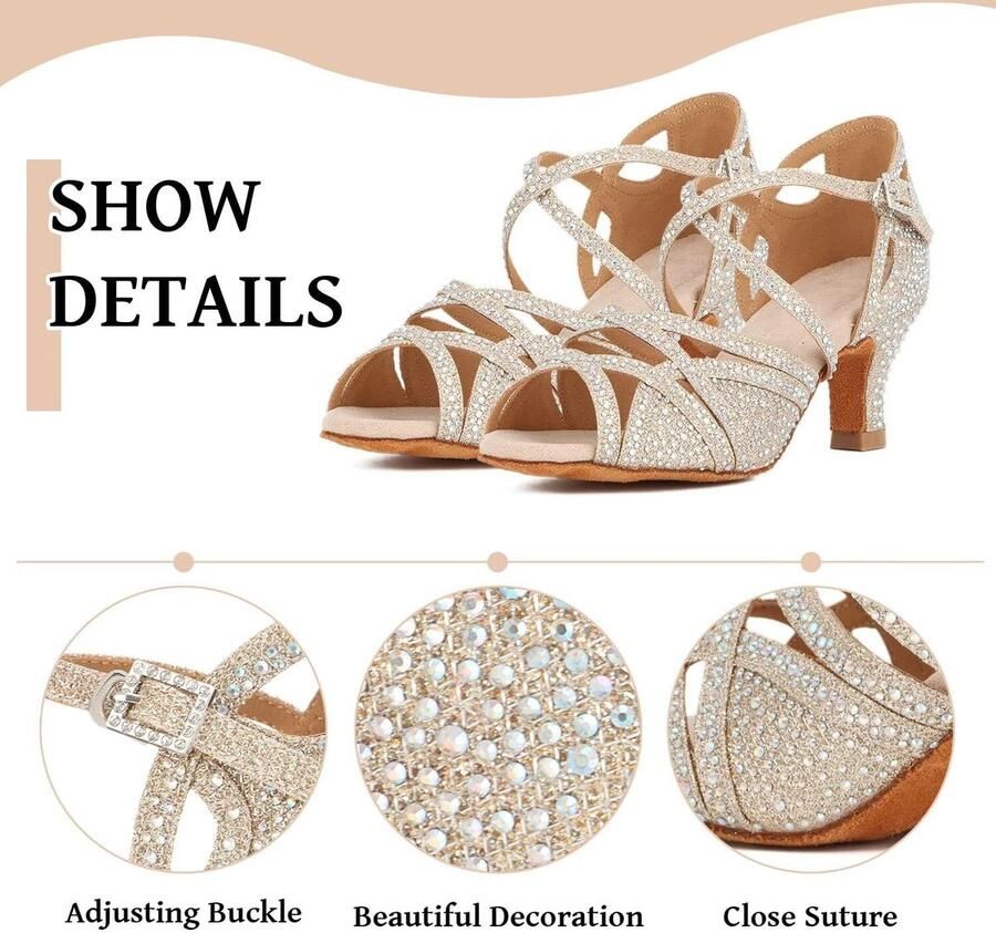 Dansschoenen Sala Latin Salsa Dans hakken Schoenen Peep Toe Cross Strap Schoenen Dames