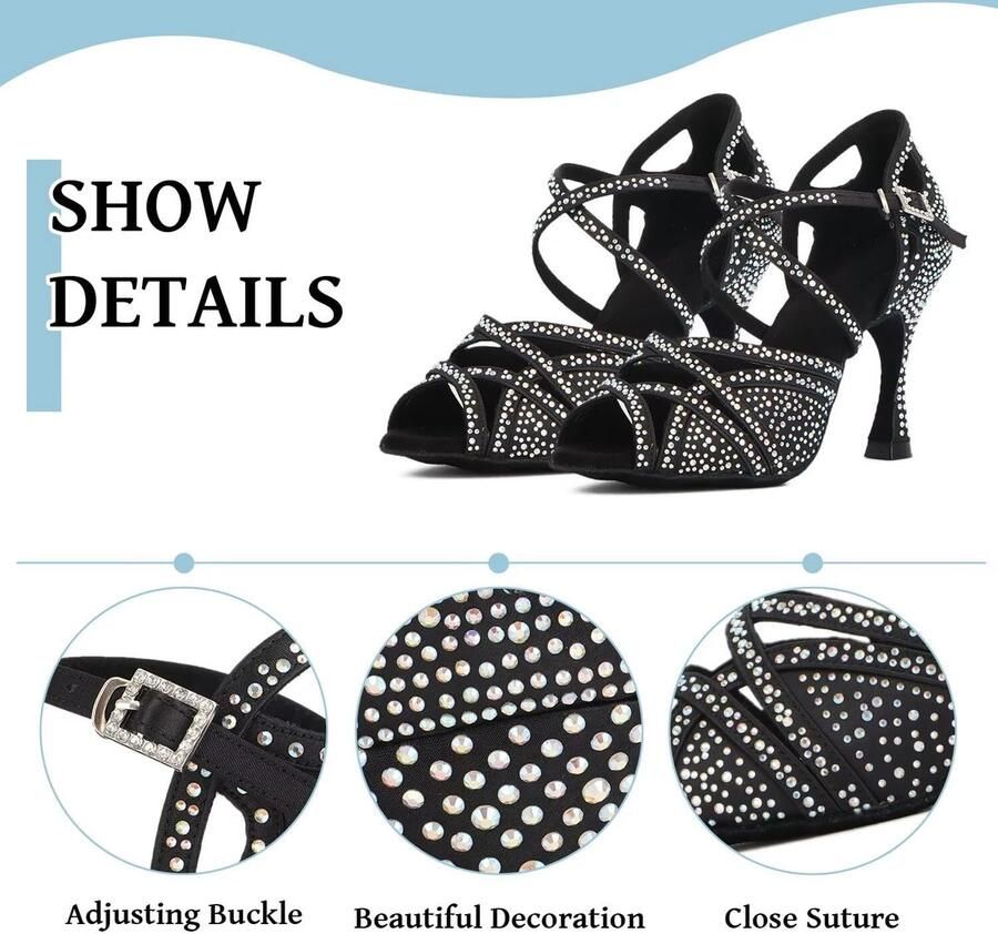 Dansschoenen Sala Latin Salsa Dans hakken Schoenen Peep Toe Cross Strap Schoenen Dames