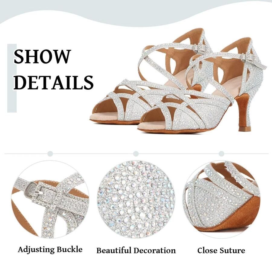 Dansschoenen Sala Latin Salsa Dans hakken Schoenen Peep Toe Cross Strap Schoenen Dames