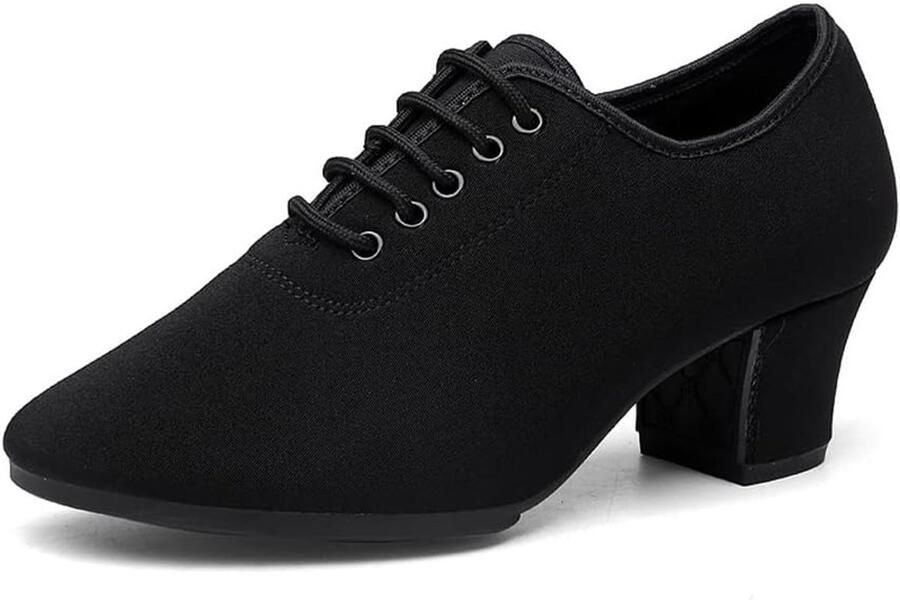 Dansschoenen Salsa Tango Veterschoenen Leer Dansen Dikke hak