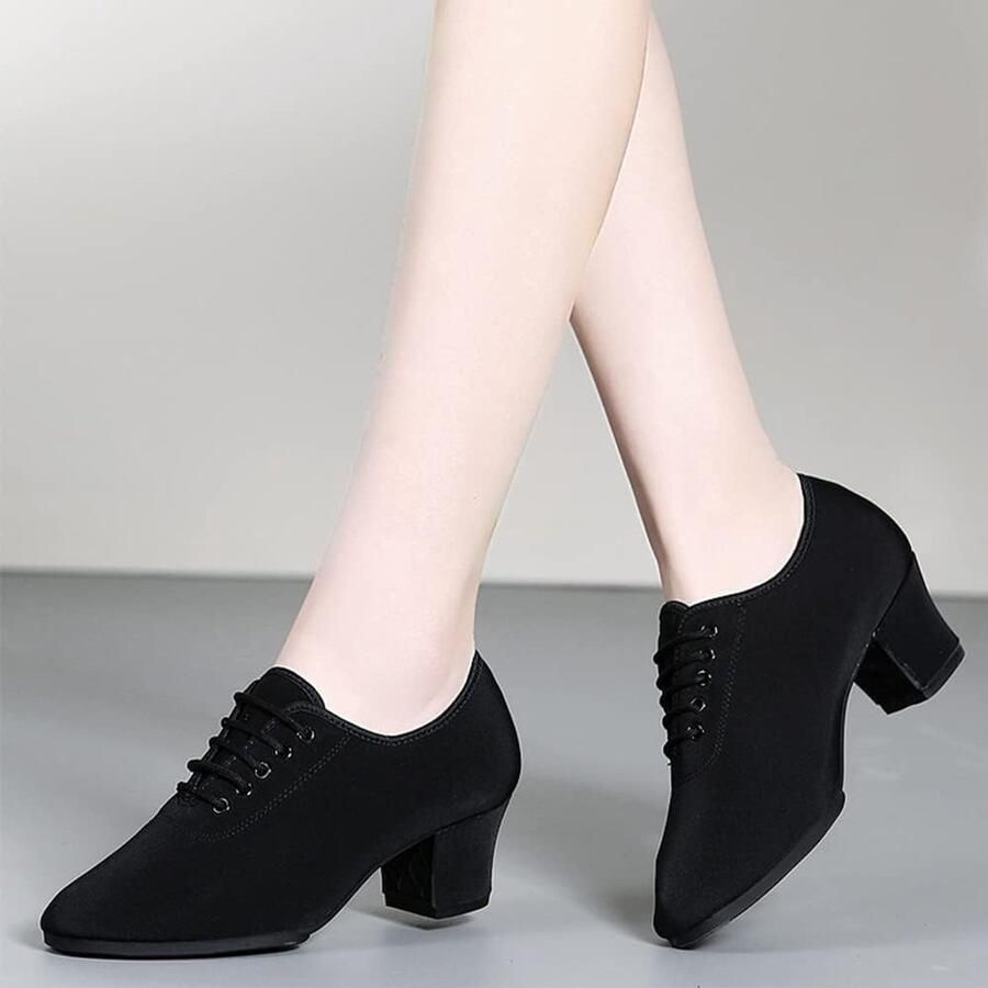 Dansschoenen Salsa Tango Veterschoenen Leer Dansen Dikke hak