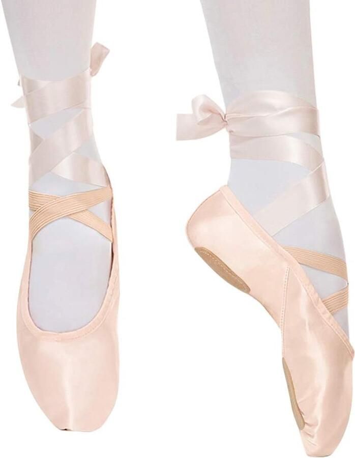 Dansschoenen satijn halfkant balletpantoffels met roze strik ballerina voor kinderen en volwassenen