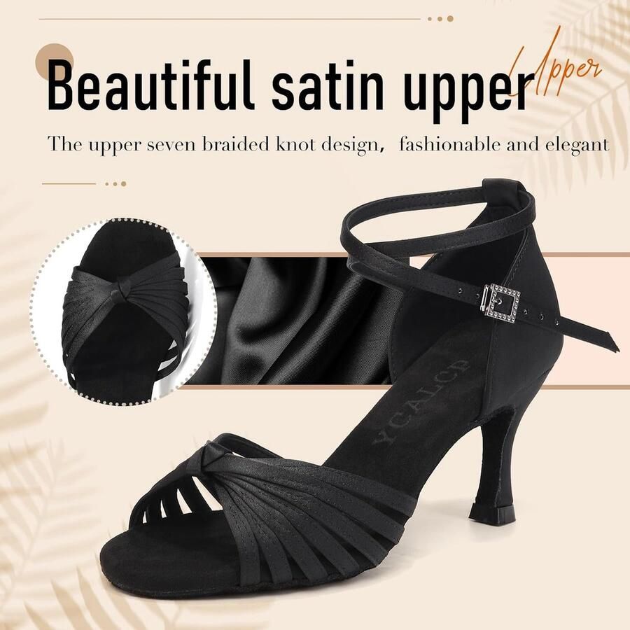 Dansschoenen Satijn Hoge Hak Open Teen Ballroom Salsa Danspraktijk Schoenen Danshak