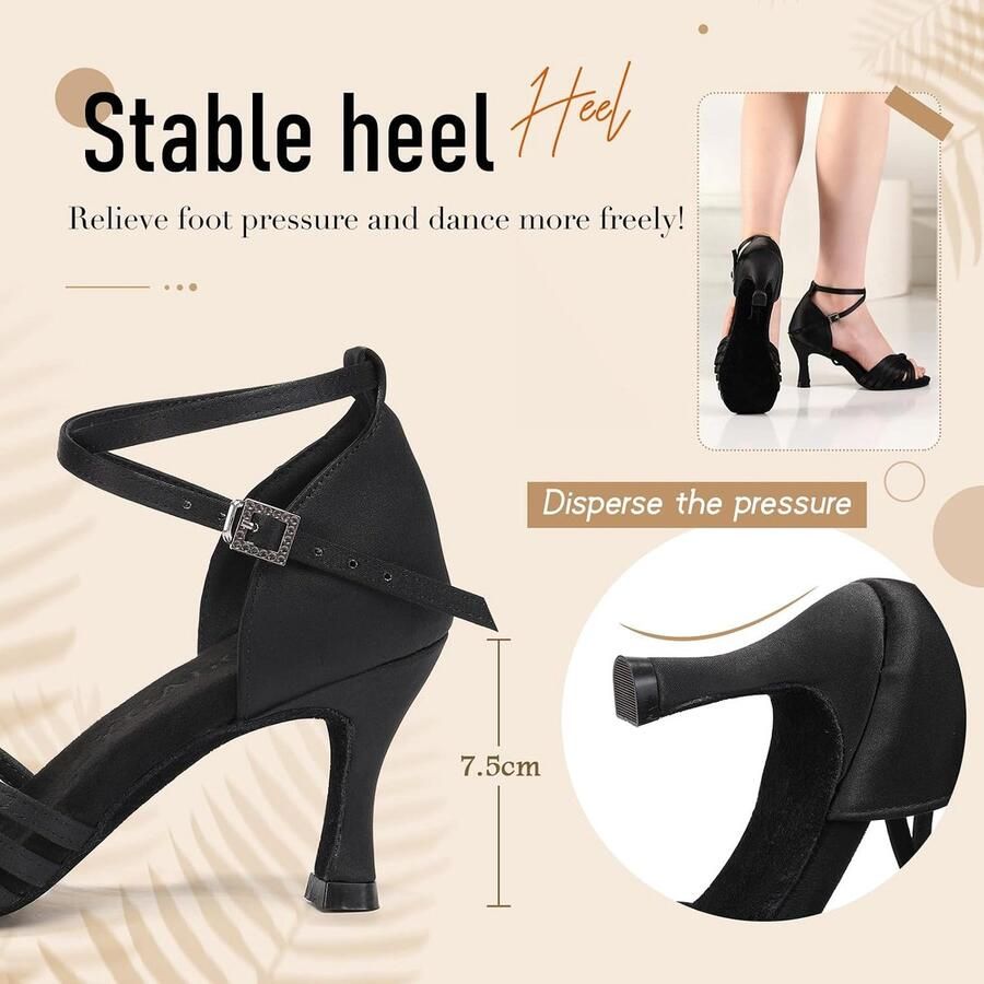 Dansschoenen Satijn Hoge Hak Open Teen Ballroom Salsa Danspraktijk Schoenen Danshak