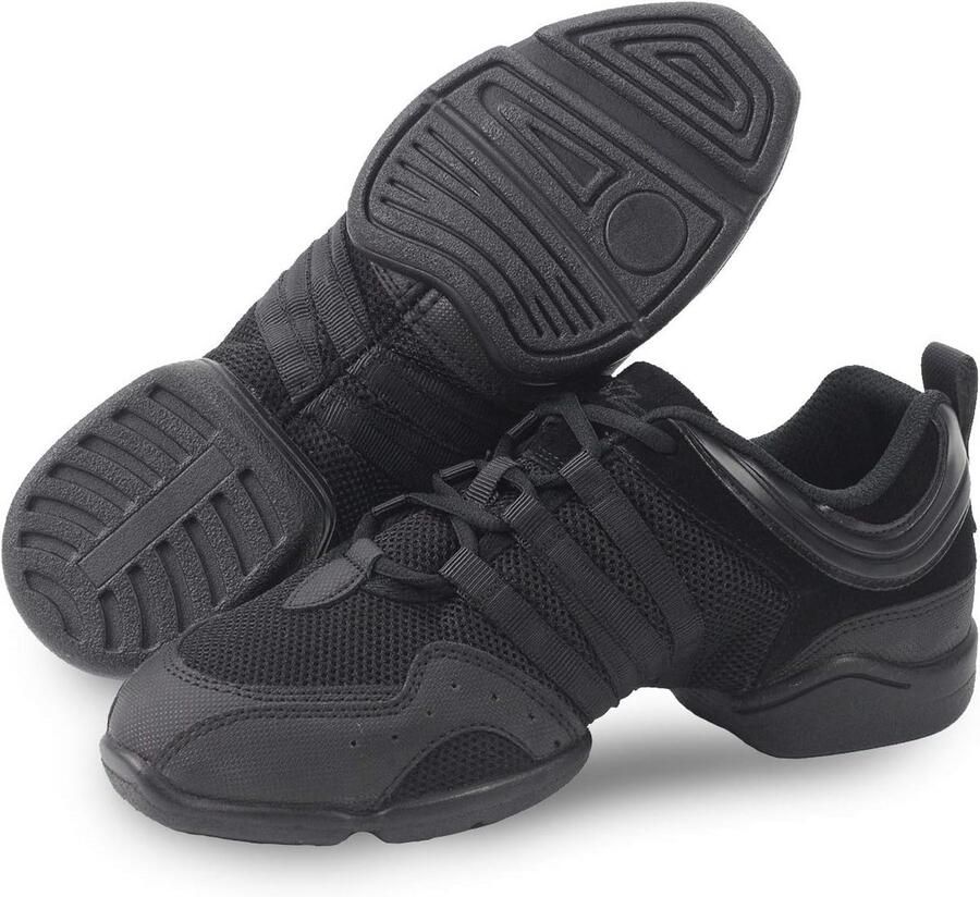 Dansschoenen Sneaker Lage Zool Oefenen en Strekken Licht Dun Zacht Rubber Zwart