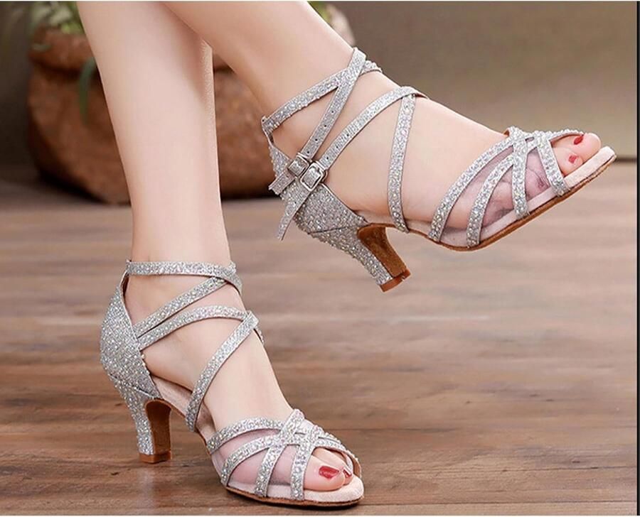 Dansschoenen Steentjes Salsa Dansschoenen voor Vrouwen Meisje Zachte Zolen Dansschoenen Zwart 5 Hak