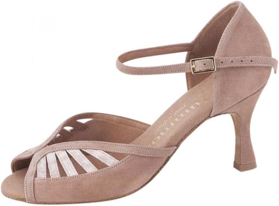 Dansschoenen Stella 027-093 Nubuck Leer LigBrown Snake Beige normale breedte 60R Flare Heel Made in Portugal - Foto 1