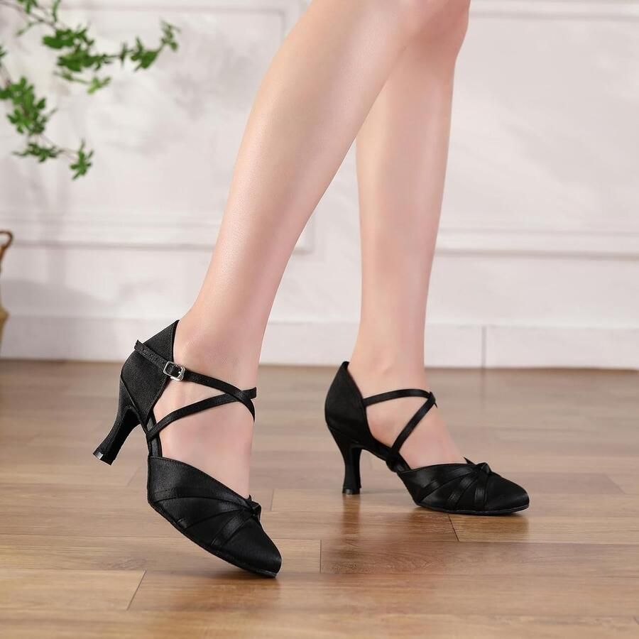Dansschoenen voor dames ballroom latin salsa gesloten tango walzer avond feestschoenen hak suède zool