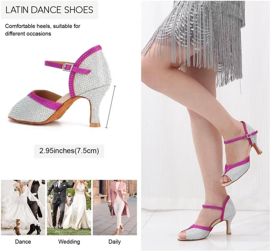Dansschoenen voor dames glitter strass salsa latin