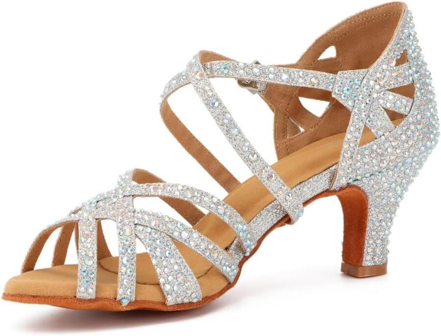 Dansschoenen voor dames met strass open teen dansschoenen latina salsa dansen latijnsaus dansschoenen interpretatieschoenen