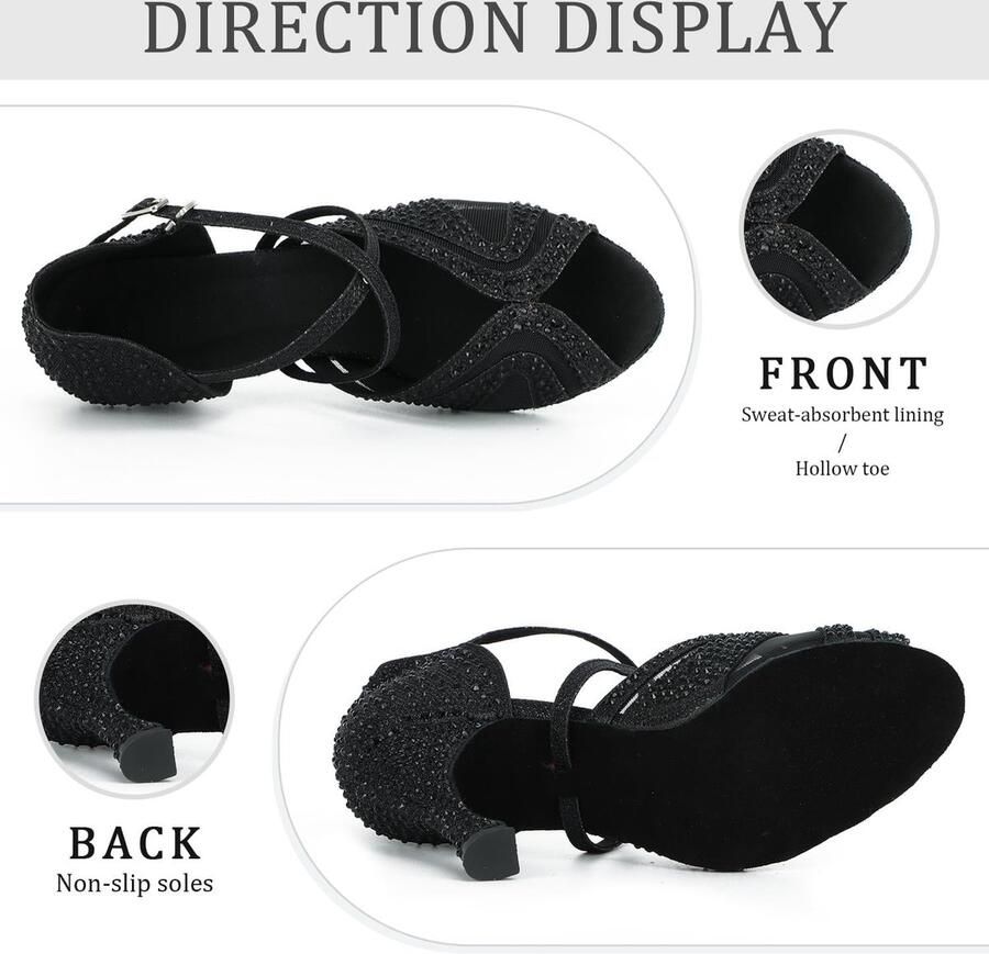 Dansschoenen voor dames met strass salsa tango bachata indoordansschoenen voor bruiloft feest bal Cuba hak