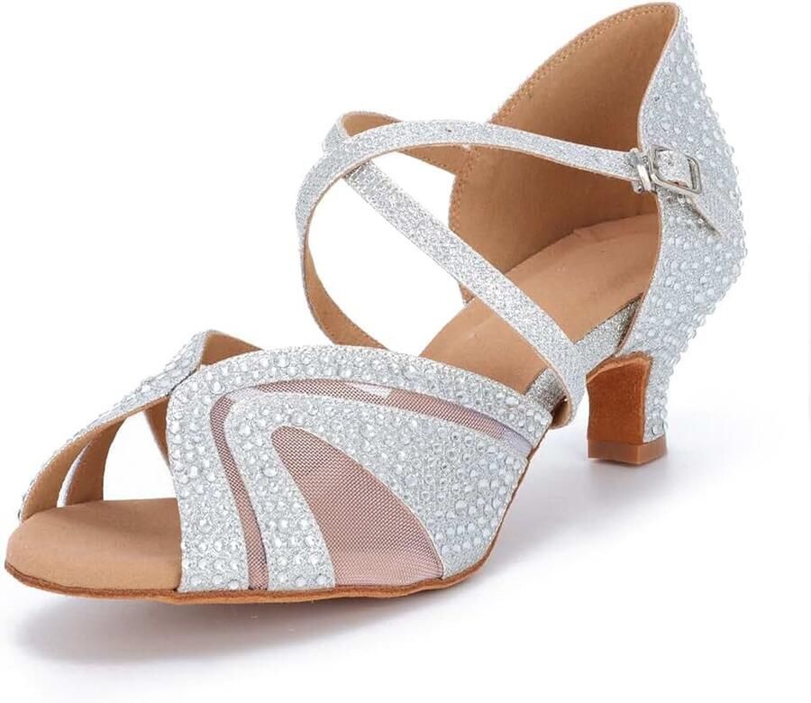 Dansschoenen voor dames met strass salsa tango bachata indoordansschoenen voor bruiloft feest bal