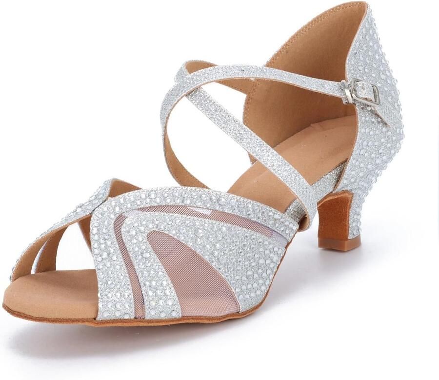 Dansschoenen voor dames met strass salsa tango bachata indoordansschoenen voor bruiloft feest bal - Foto 1