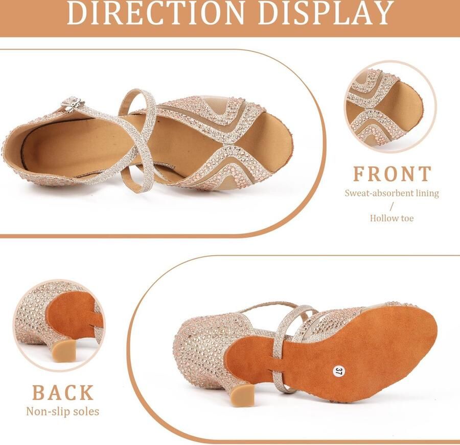 Dansschoenen voor dames met strass salsa tango bachata indoordansschoenen voor bruiloft feest bal