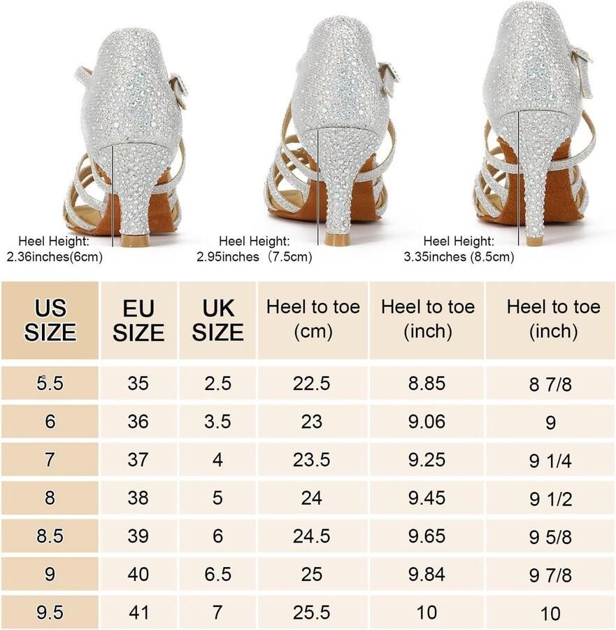 Dansschoenen voor dames met strass-steentjes Latijns-Amerikaanse Salsa dansschoenen oefeningen party dansschoenen ademend voor balzaal Zilver 8 Hak