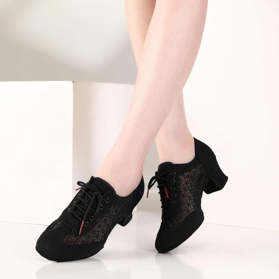 Dansschoenen voor Dames Oefendansschoenen Gesloten Teen Veter-Up Trainings Stijldansschoenen