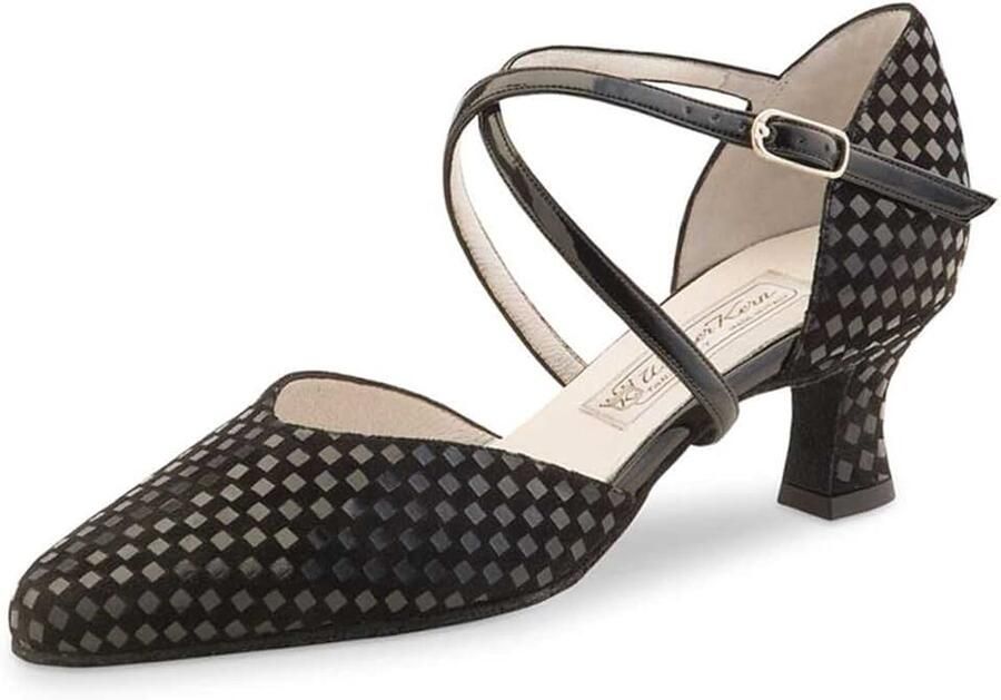 Dansschoenen voor dames Patty 5 suède vierkante ino zwart normale breedte flare hak Made in Italy