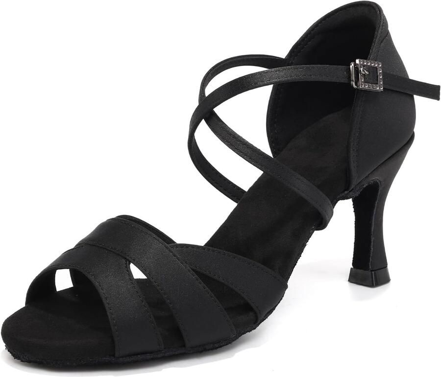 Dansschoenen voor dames peep toe satijn professionele ballroom salsa tango dansschoenen met hoge hakken