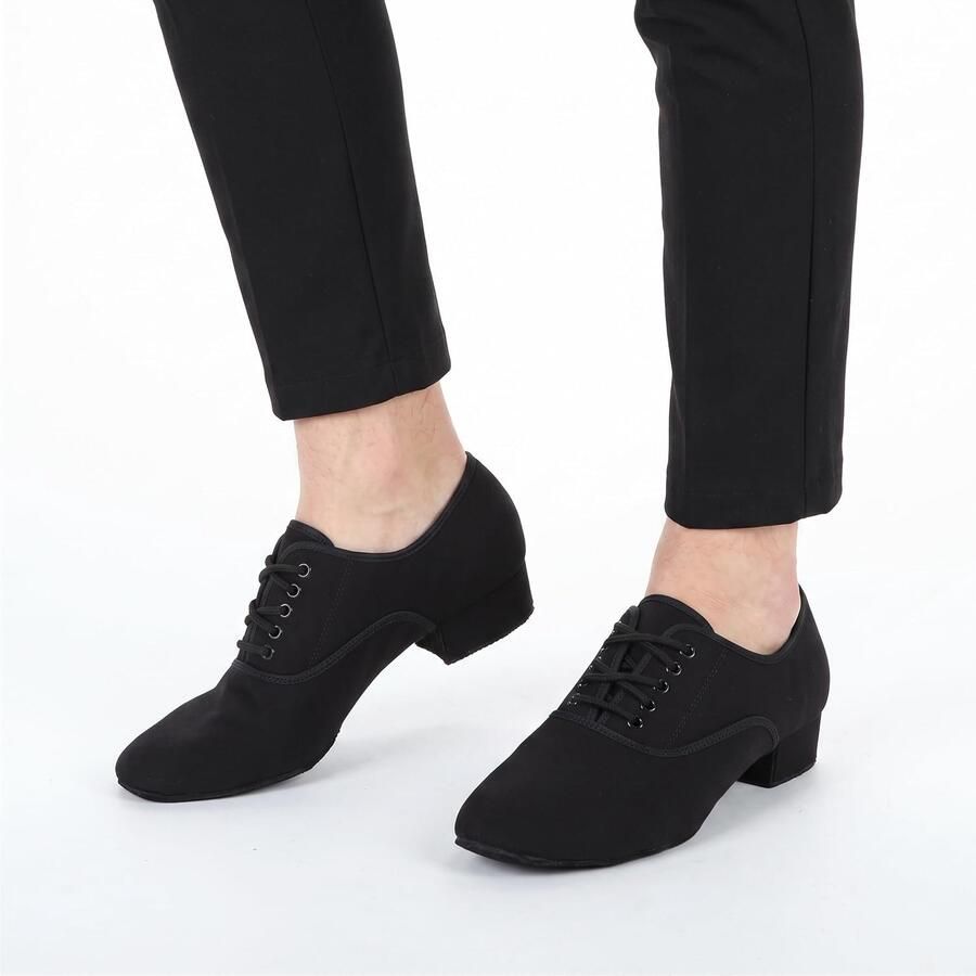 Dansschoenen voor heren zwart standaard dansschoenen platte hak vetersluiting alleen voor binnen latin walzer tango training optredens