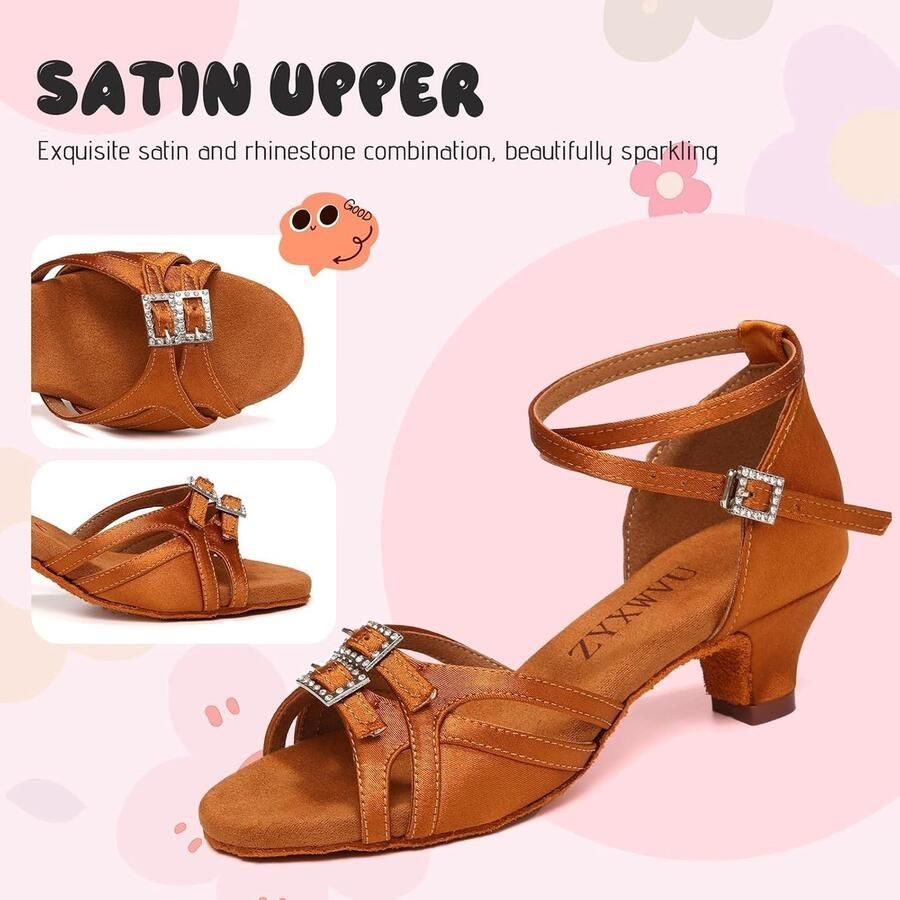 Dansschoenen voor Meisjes met Lage Hak Satijn Ballroom Tango Oefenen Dansschoene Suède Zool