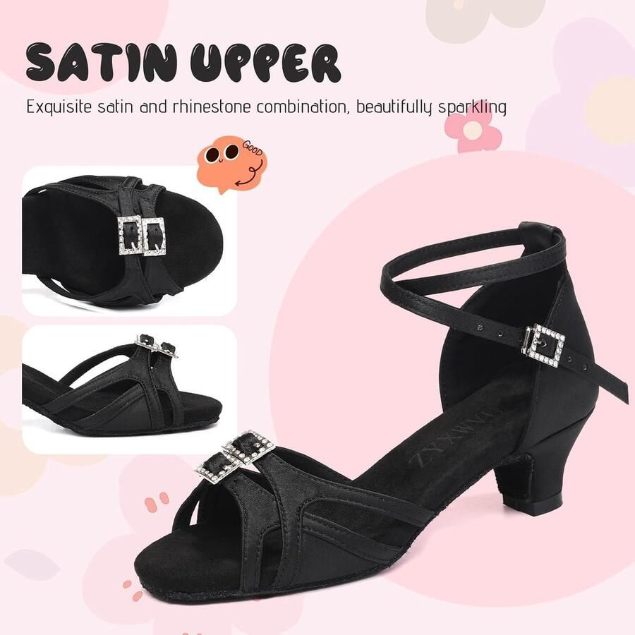 Dansschoenen voor Meisjes met Lage Hak Satijn Ballroom Tango Oefenen Dansschoene Suède Zool