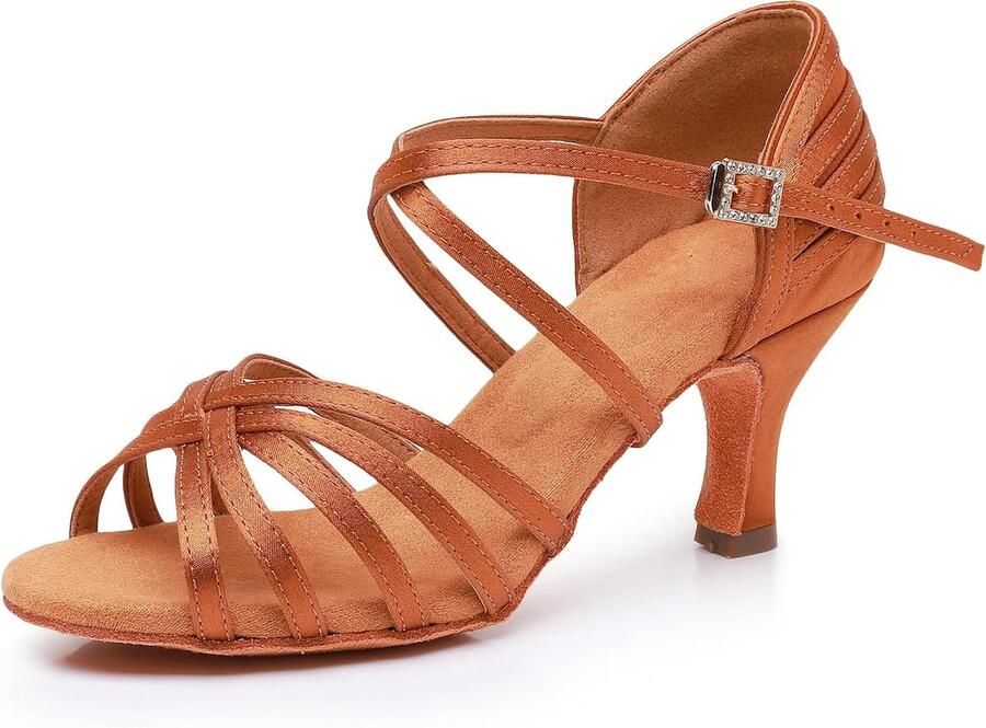 Dansschoenen voor vrouwen hak bruin leer professioneel ideaal voor dansfeesten ShopVlot