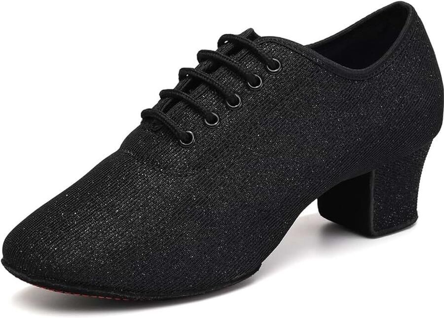 Dansschoenen Zwart Gesloten Toe Lace-up Ballroom Salsa Leraar