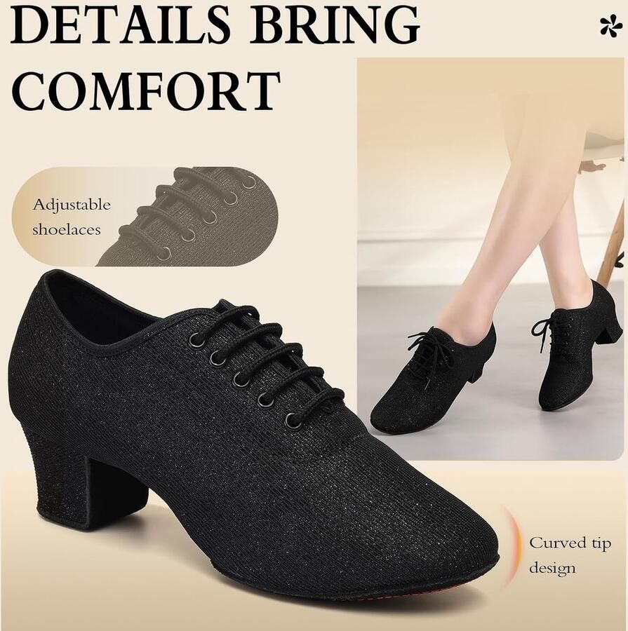 Dansschoenen Zwart Gesloten Toe Lace-up Ballroom Salsa Leraar