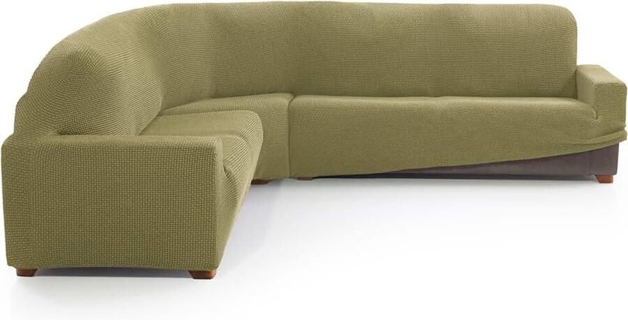 DE SOFA & CHAISE LONGUE. Bankovertrek voor hoekbank reliëf pistachekleur zeer elastisch voor hoekbanken