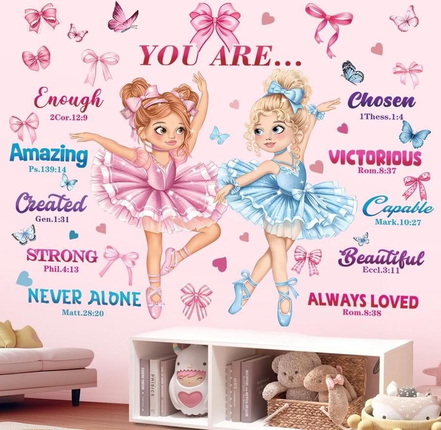 Decalmile Roze Ballerina Muurstickers met Inspirerende Tekst voor Kinderkamer