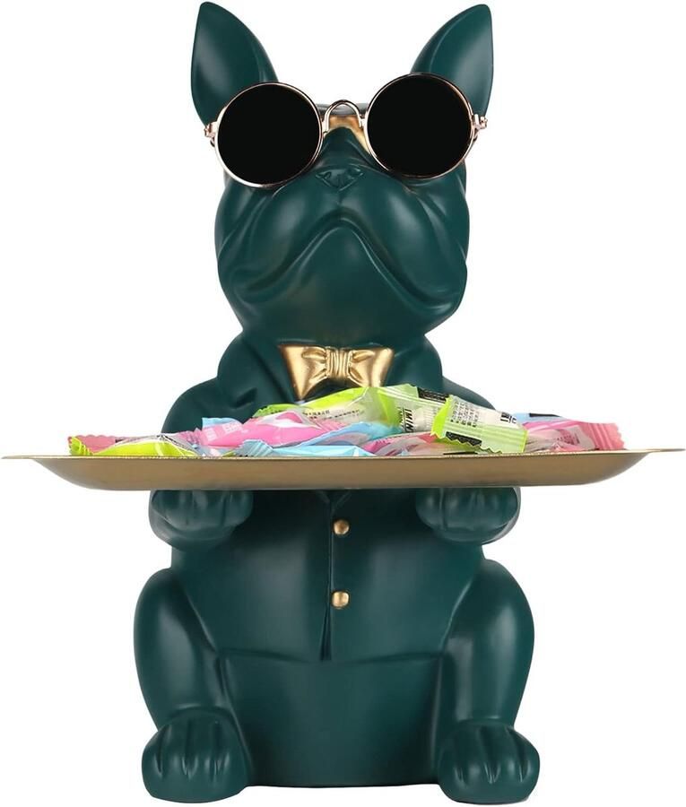 Decor bulldog dienblad standbeeld opslag sleutelhouder snoep sieraden oorbellen geschikt voor huisdecoratie moderne kunst eettafel decor kantoor klein object lade (groen)