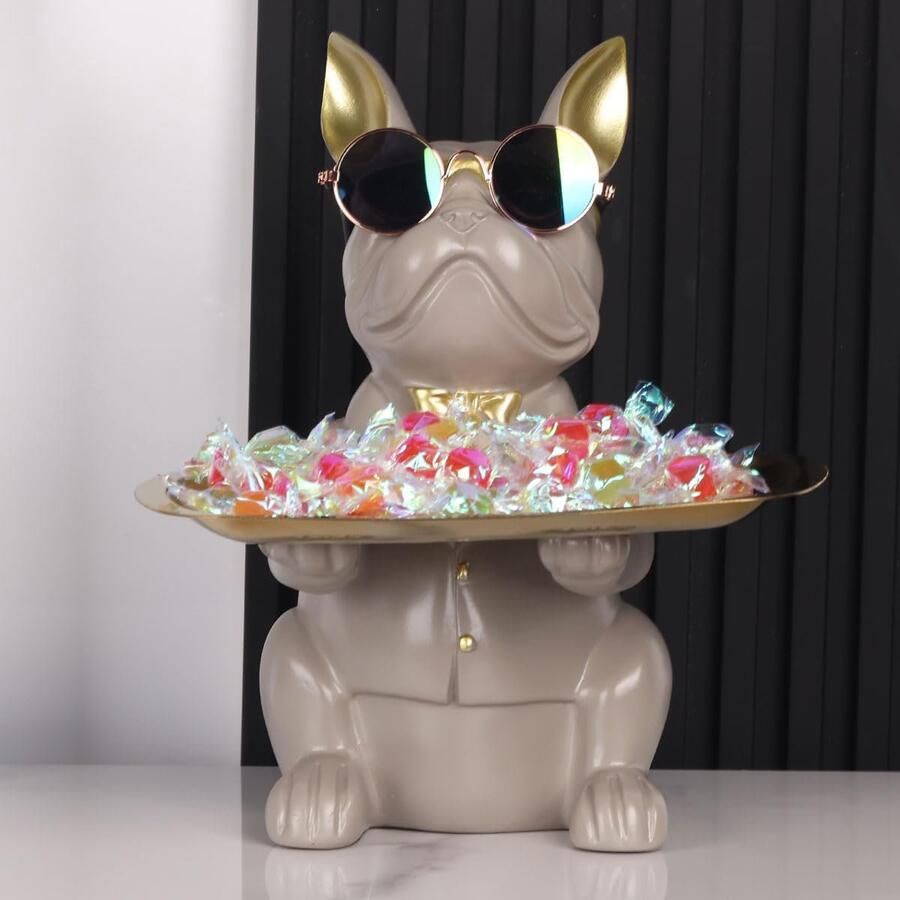 Decor hars grijze bulldog dienblad standbeeld dienblad opslag sleutelhouder snoep sieraden oorbellen dienblad geschikt voor huisdecoratie moderne kunst eettafel decor kantoor klein object lade